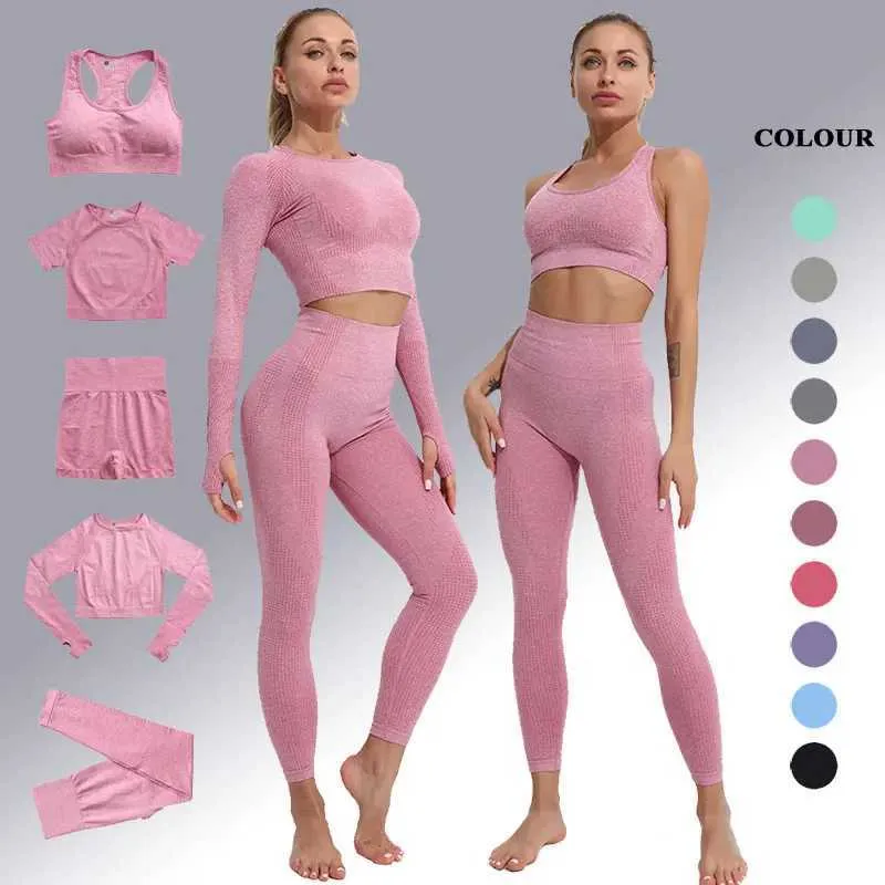 Trainingspakken voor dames naadloze yogaset dames set sport beha hoge taille push up been lange mouw crop top gym set sportkleding fitness set 240424