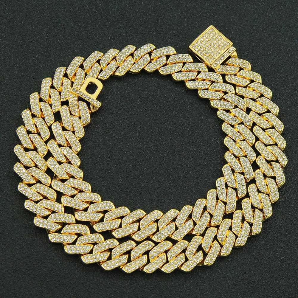 Strands Hip Hop Mens 14 mm Cuban Link Naszyjnik Lód Paris Chain 2 Rows Rhinestone Sklep Miami Diamond Cuban Naszyjnik 240424