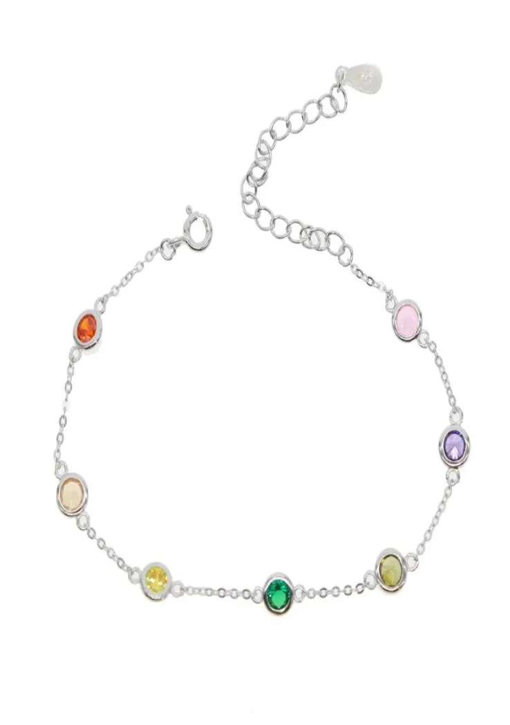 Rainbow Color Cz Station Bransoletka Bransoletka Round Disk Charm Kolny letni prezent 925 Sterling Silvelr Mimniam Chains for Girl6416989