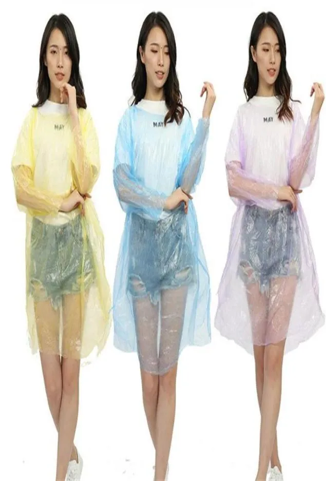 Mode wegwerp pe raincoats poncho regenkleding reis regenjas regen cadeaus gemengde kleuren 2604936