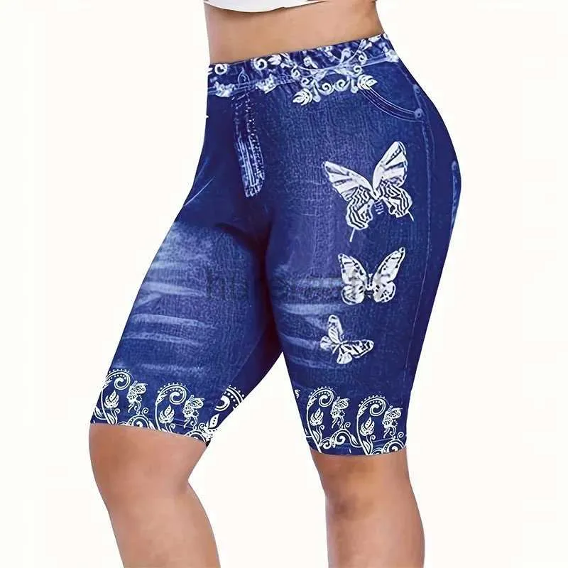 Shorts femminile in vita alta leggings da donna comodi modelli geometrici floreali finti in finta denim y2k - perfetto per lo yoga casual abbigliamento tutto mari d240426