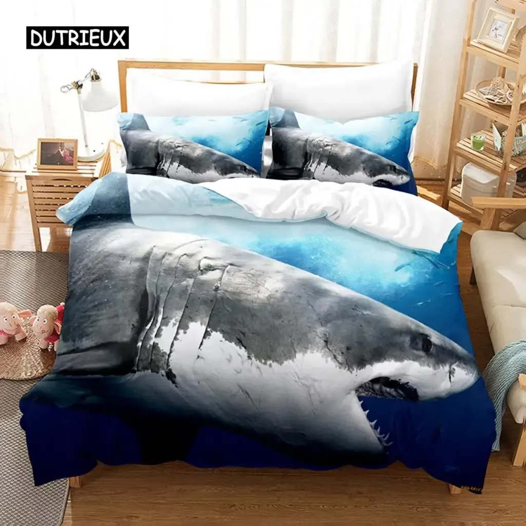 Sets Shark dekbedoverdeksel Set MicroFiber Hawaiian Beach Theme Beddengoed Set onder water Ocean Sea Themed Double Queen King Size Quilt Cover