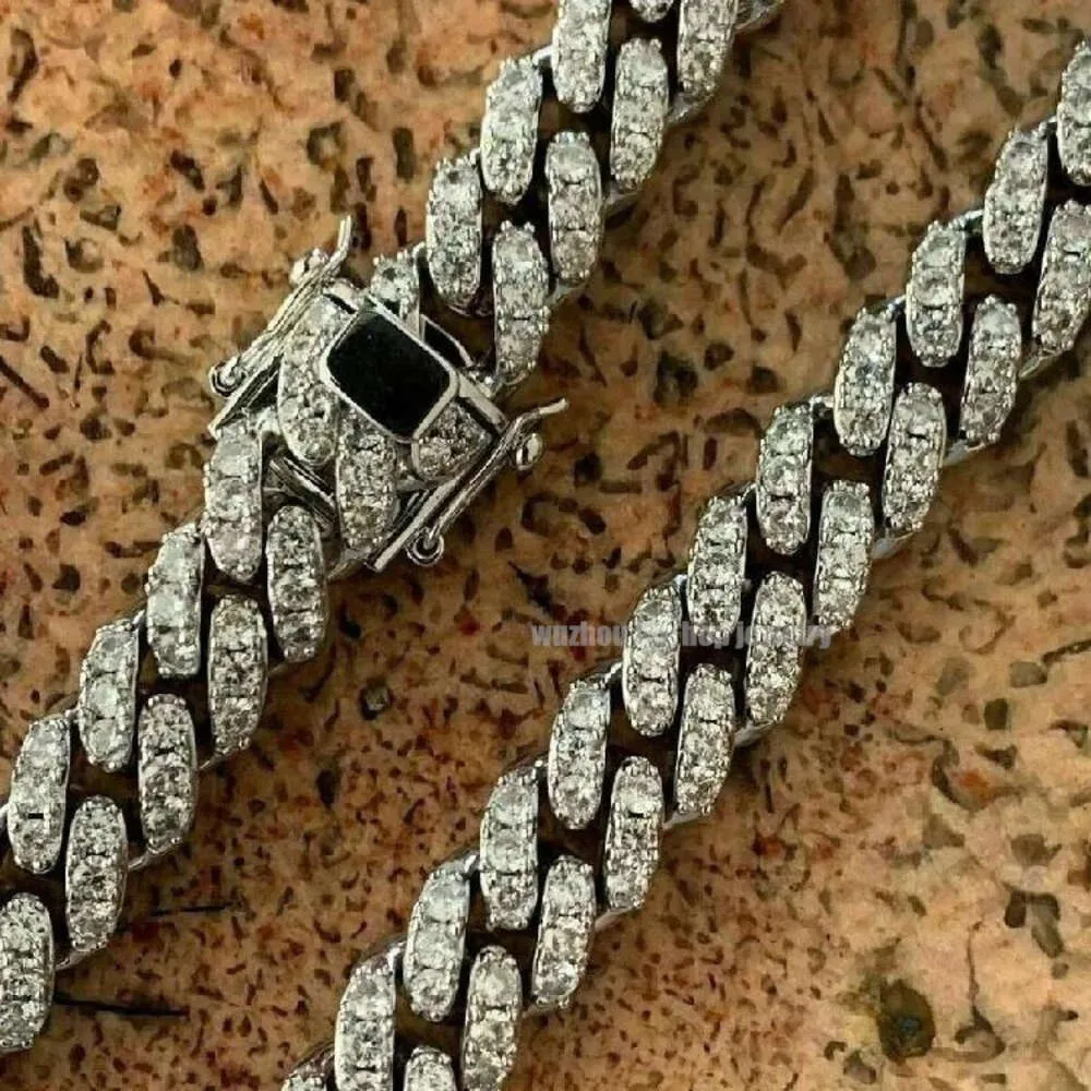 Chaîne de liaison cubaine diamant à ligne unique 8 mm S925 Silver passé Tester D Grade idéal Coup Bling Diamond Moissanite Collier cubain