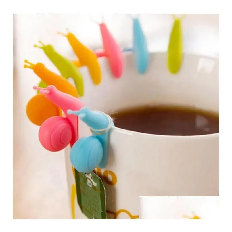 cute snail tea bag holder food grade silicone snail shape wine glass recognizer multi function party bar tool