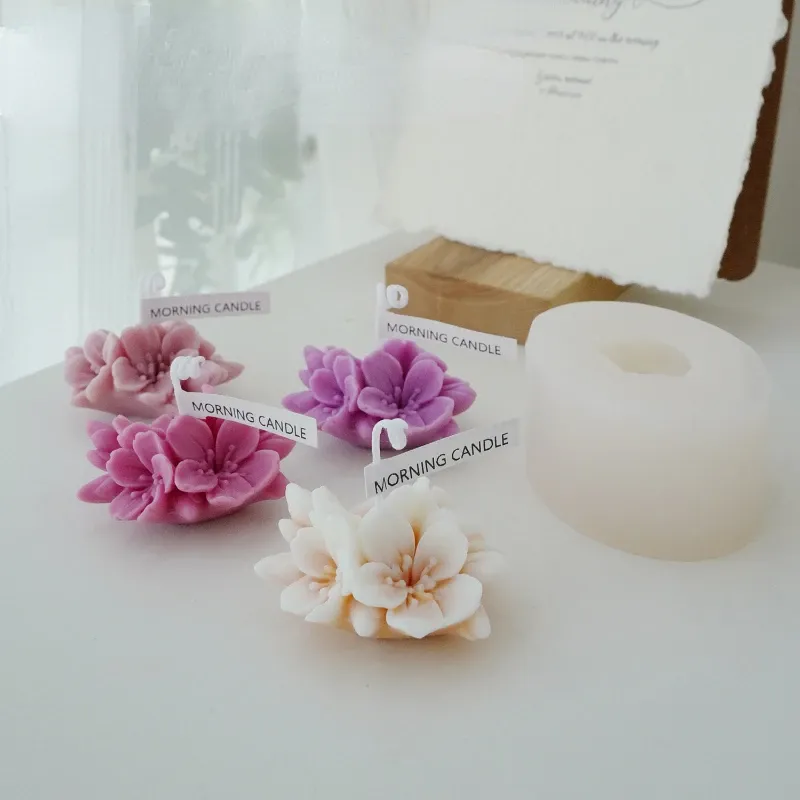 Gör aromaterapi ljus silikon mögel 3d persika blomma form tvål silikon mögel diy ljus form tvål mögel kakor dekoration leveranser