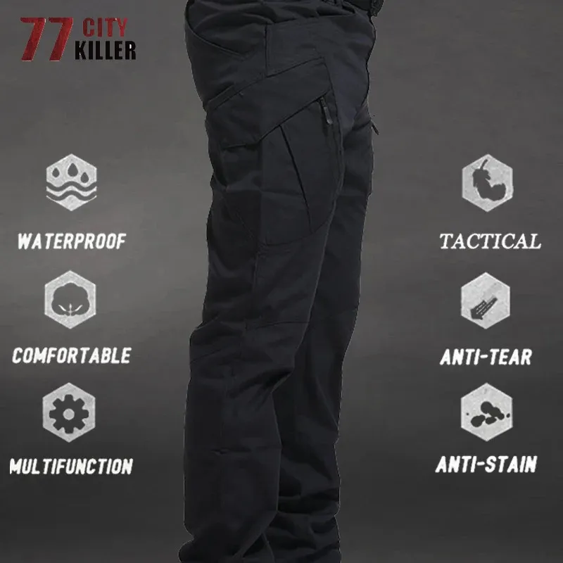 Plus taille pantalon tactique masculin étanche militaire pantalon de cargaison de cargais