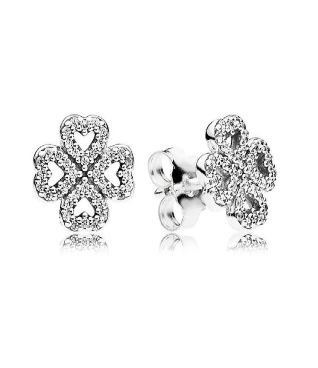 Lucky Clover Stud Encling Original Box for 925 Sterling Silver CZ Diamond Earrings Women Luxury Wedding Jewelry8984969