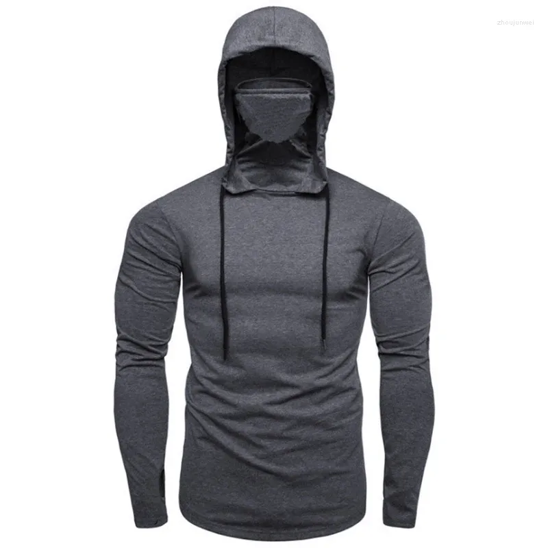 Hoodies للرجال 2024 صالة الألعاب الرياضية رفيعة الأكمام الطويلة مع قميص القناع الرياضة ركوب الدراجات الذكور T Tops tops