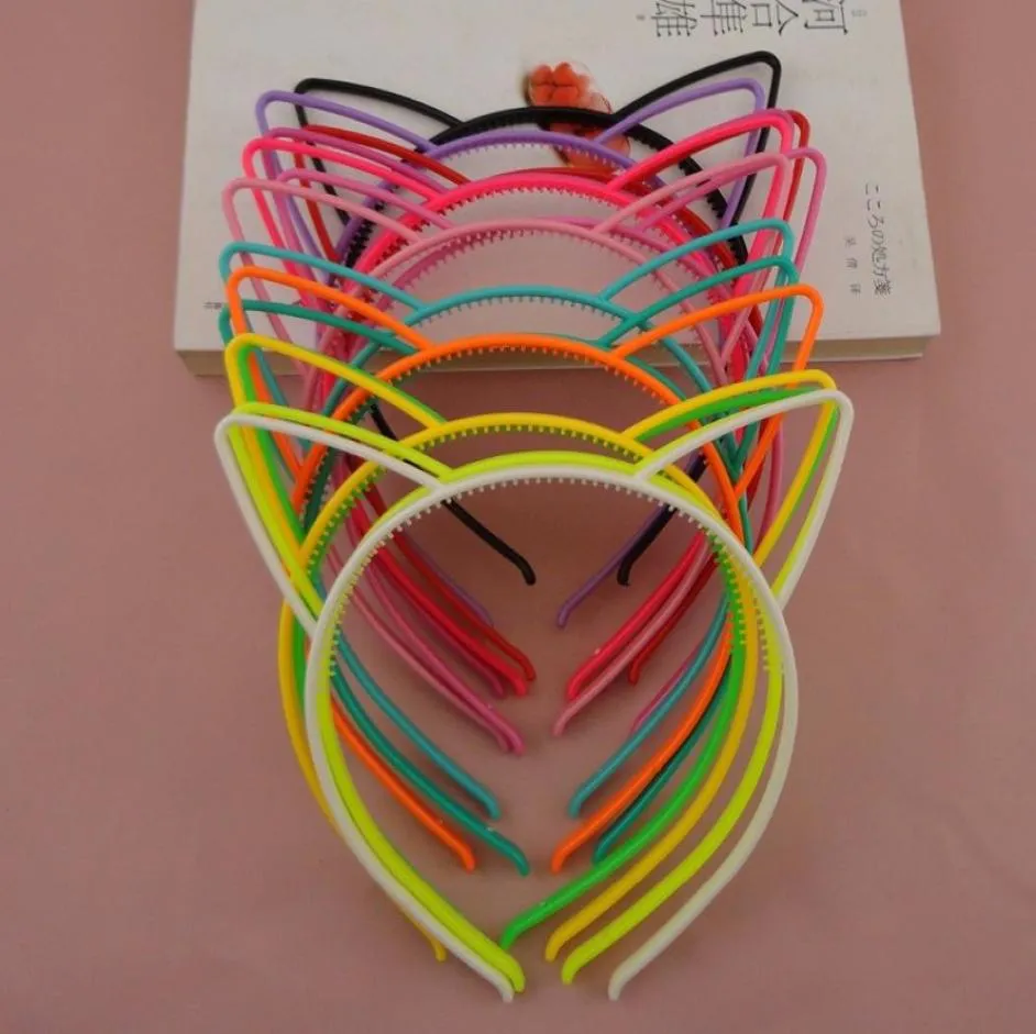 10PCS 6mm Assorted Colors Cat Ears Shape plastic hair headbands with small teethSweet Princess hairbandskids hair accessories2983296