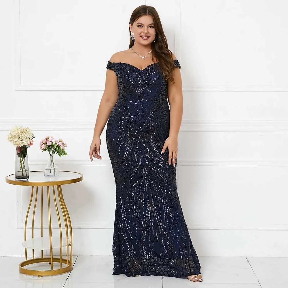 ronald joyce evening dresses Navy Blue Sequin Beaded Sweetheart A-Line Long Prom Dress Navy Blue / 14 / Sequins main image 1