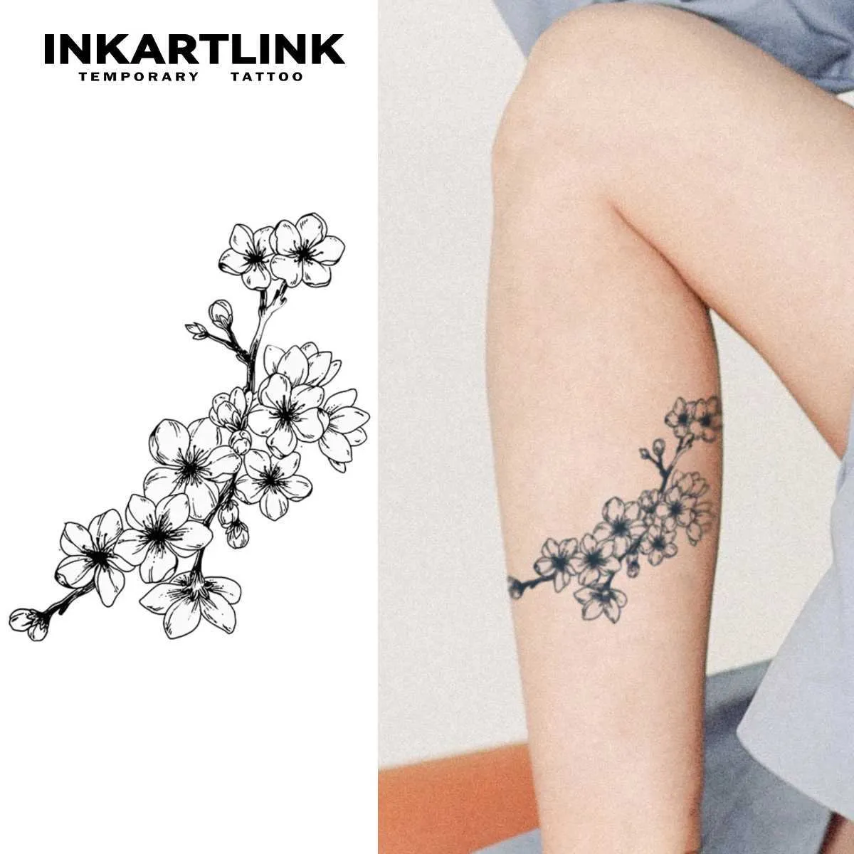 Tattoo Transfer Cherry Blossom temporary tattoo sticker waterproof magic tattoo lasts to 15 days fake tattoo semi permanent tattoo 240426