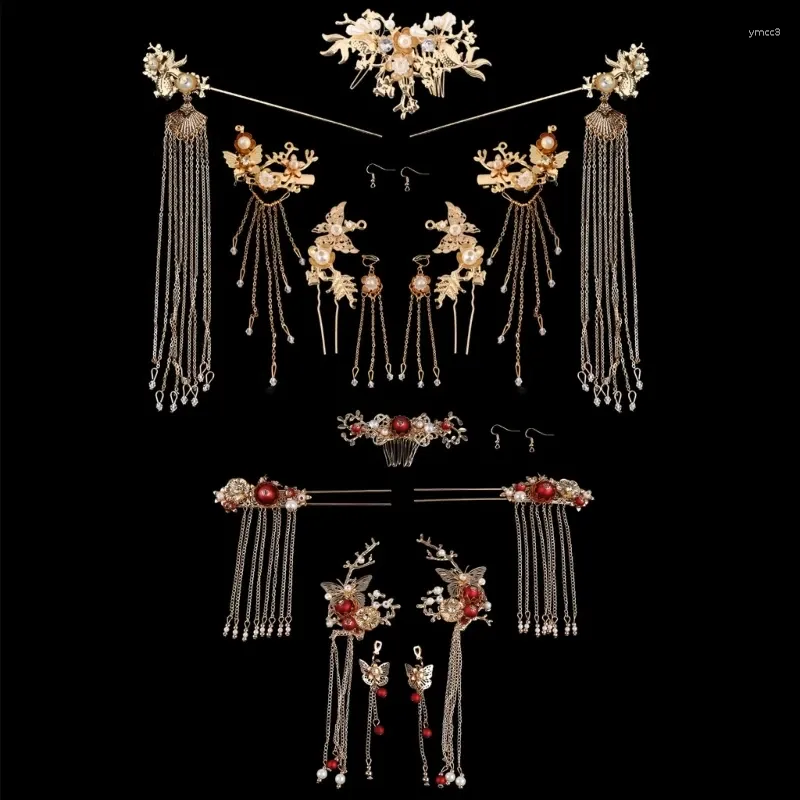 Haarclips Bruid Retro Chinese ornamenten Tassel Han Kleding Accessoires Women Wedding Hoofdtooi oorbellen Set