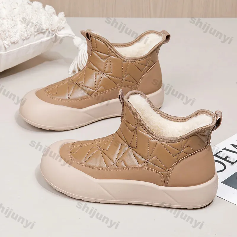 Winterse damesschoenen met platformzool, gemaakt van katoen, warm, pluche, comfortabel, geschikt voor in de sneeuw, casual, antislip, waterdicht, korte laarzen 241125_voghion.com