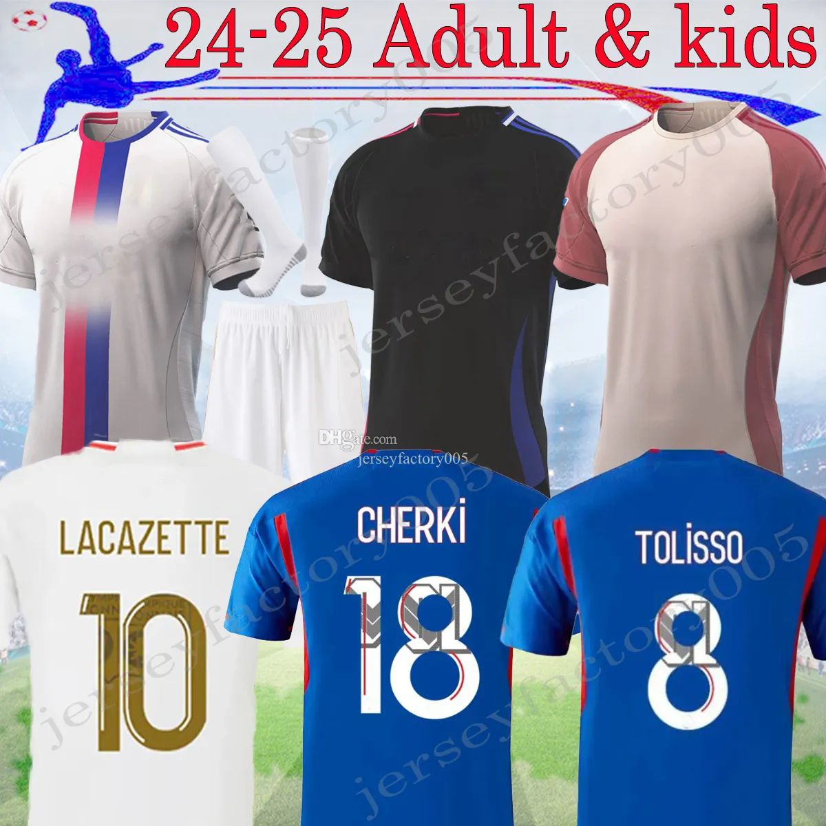 24 25 Maillot de foot Soccer JerseyS Lyonnais CAQUERET TOLISSO JEFFINHO OL AOUAR TAGLIAFICO Fans Player football shirts 2024 TRAORE SARR man kids kits