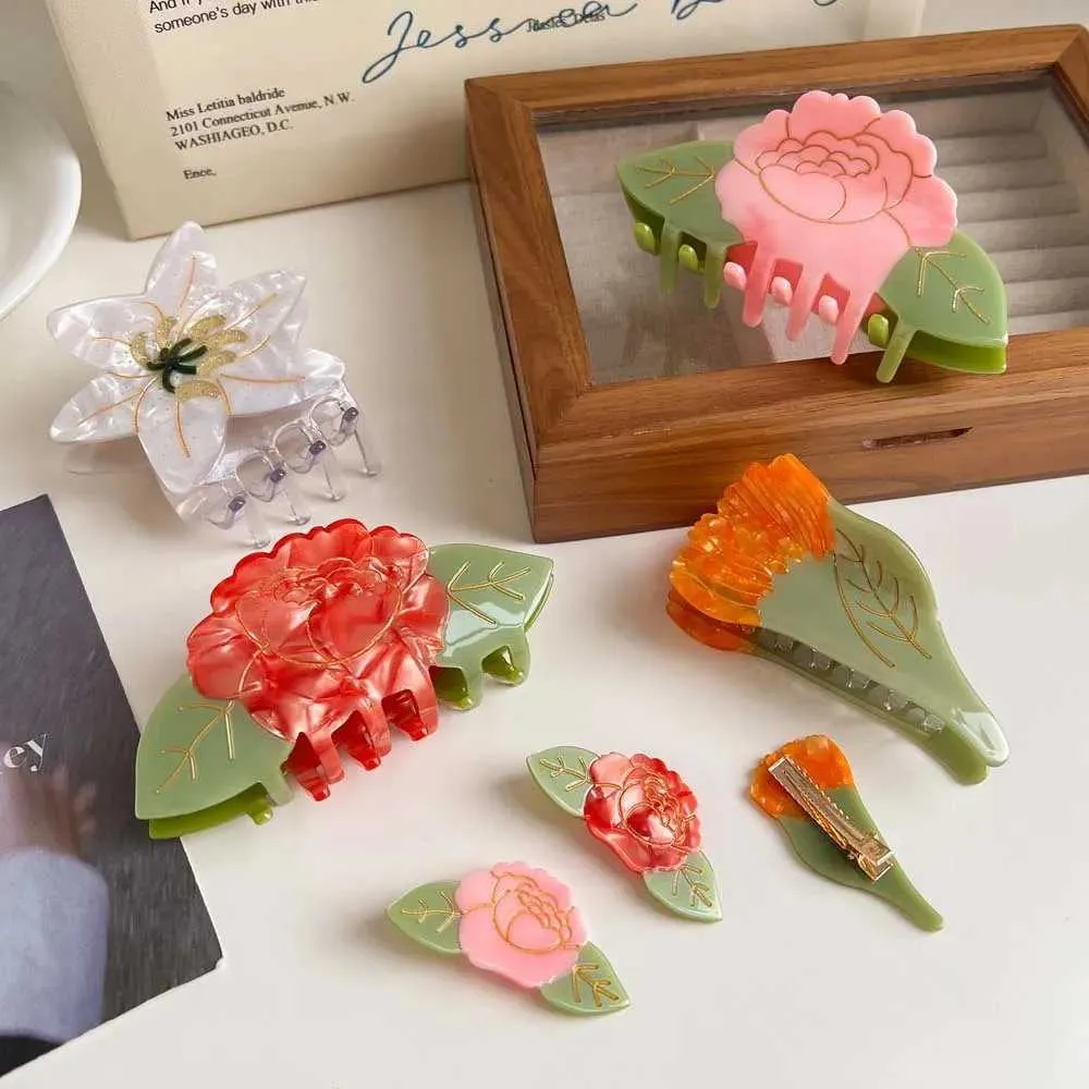 Klemmen yhj grappige plant oranje bloem lelie haarspelden haarklauw voor vrouwen meisje trendy handgemaakte acetaat klauw clip haaraccessoires nieuw y240425