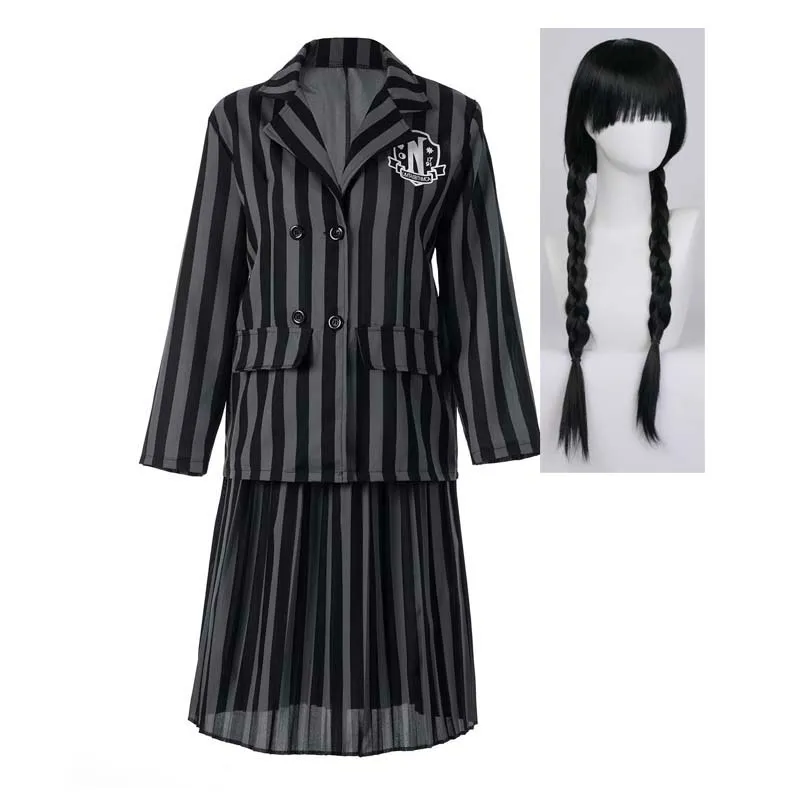 black and white wednesday dress Addams family costume Halloween Wednesday Addams black print – Blue Zone  Planet main image 1