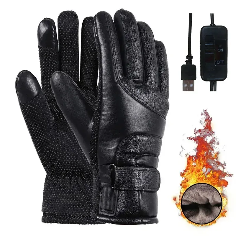 Luvas Luvas de esqui aquecidas elétricas para homens e mulheres, mais quentes da mão recarregável USB, tela de toque térmico, luvas de ciclismo não escalonadas, WI