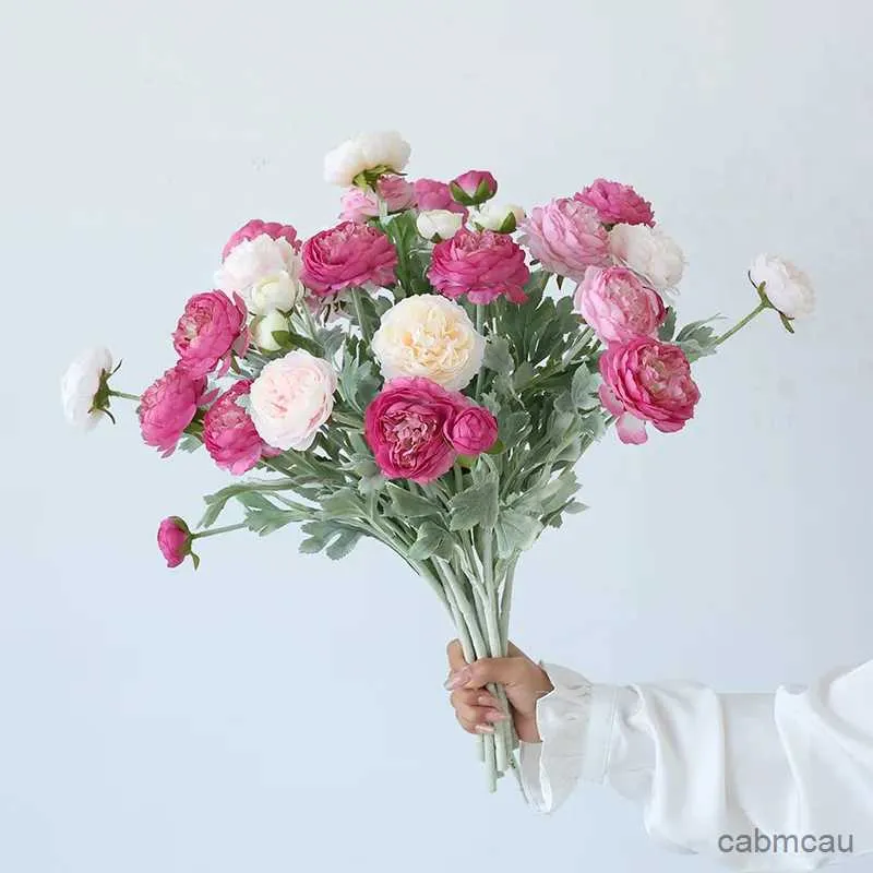 Gedroogde bloemen 5 stcs 3 hoofden kunstmatige bloemen kunstmatige nep peonies boeket faxus pioenroeven bloemen bruiloft boeketten voor feesthuisdecoratie