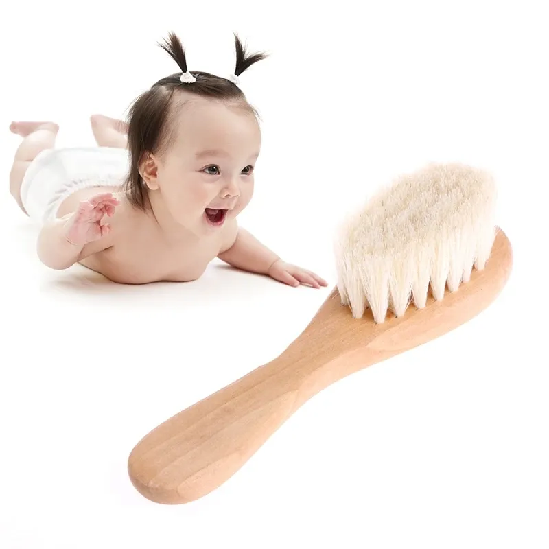 رعاية الطفل رعاية خشبية مقبض الماعز H Brush Baby Hbrush حديثي الولادة مشط للرضع لمدفق الرأس لدش الطفل النقي Nature