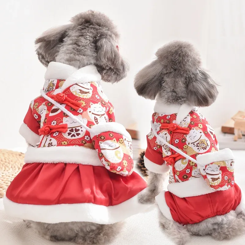 Parkas tradizione cinese per coppia di animali da pet turisti e vestito ragazza ragazzo cani inverno capodanno rosso outfit feste per feste per feste da festa s 3xl pugs