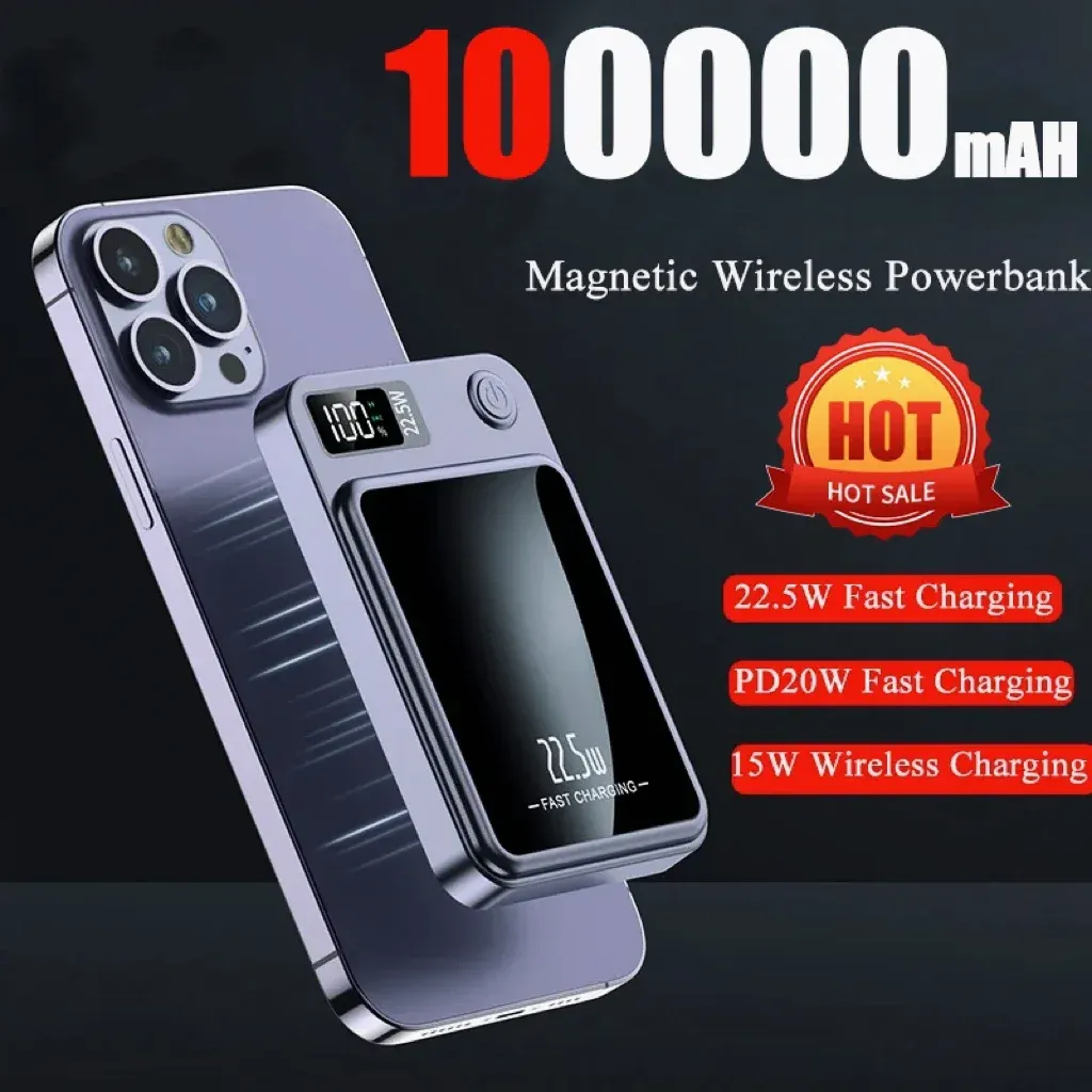Bank 100000mah Portable Macsafe Magnetic Power Bank Fast Wireless Charger For iphone 12 13 14 Pro Max External Auxiliary Battery Pack