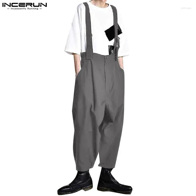 Herrbyxor incerun 2024 män jumpsuits solid hög midja streetwear casual manlig hängande rompers lösa modeband overaller s-5xl