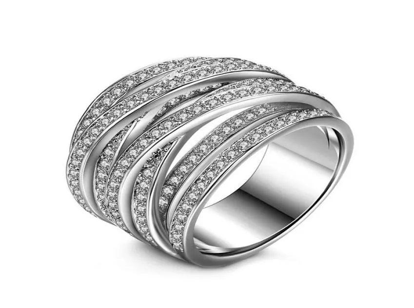 2017 nueva llegada joyería de moda de lujo 10 kt de oro blanco relleno de alta calidad 5a Cz Zirconia Women Wedding Engagement Band Ring Gift2281213