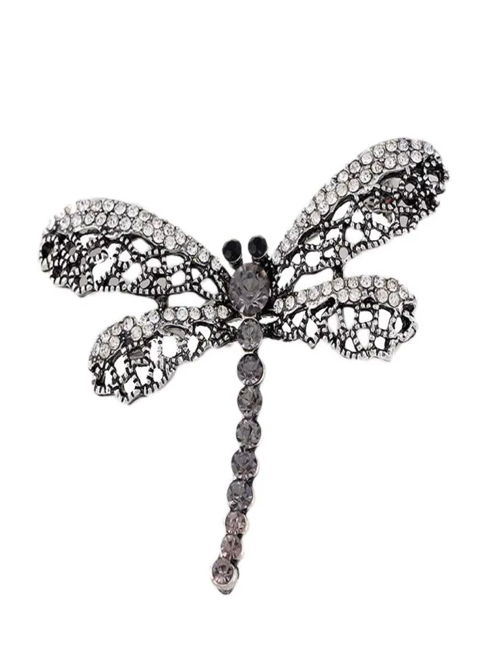 2019 Vintage Dragonfly broszka dla kobiet biżuteria owadowe puste broszki dhinestone broszki damskie lapel hidżab szalik bankiet 10p3682578