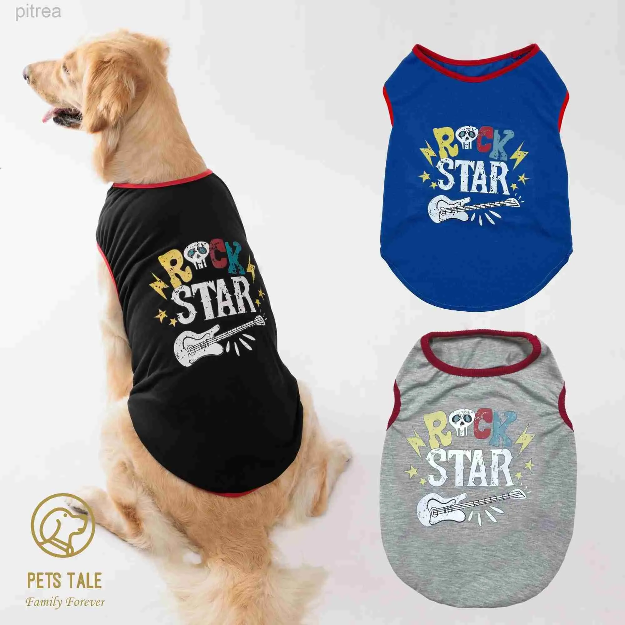 Hundekleidung Rockstar Gitarrenmuster Hundweste - Sommer -T -Shirt für kleine mittelgroße und große Hunde D240426