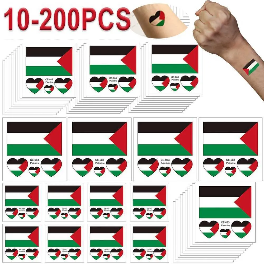 Tattoo Transfer 200-10pcs Adesivo de transferência de água Vibrante Cores vibrantes adesivos de tatuagem da bandeira palestina