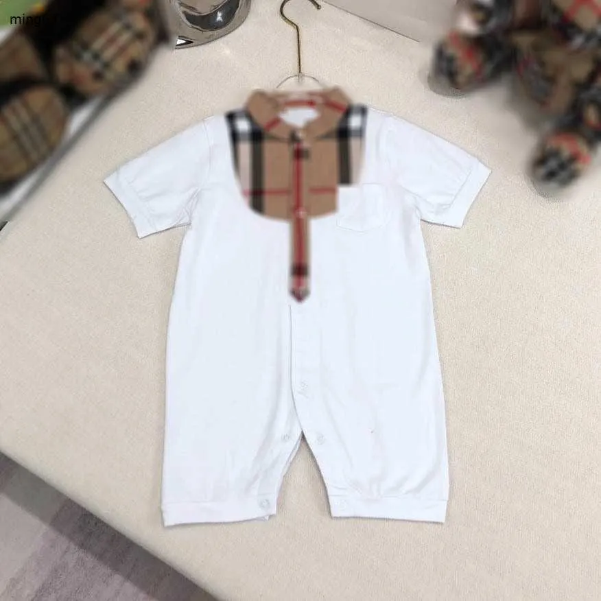 Recém-nascidos com roupas de recém-nascidas roupas de verão tamanho 52-90 cm Splicing Splicing Baby Crawling Suit de manga curta Bodysuit infantil 24April