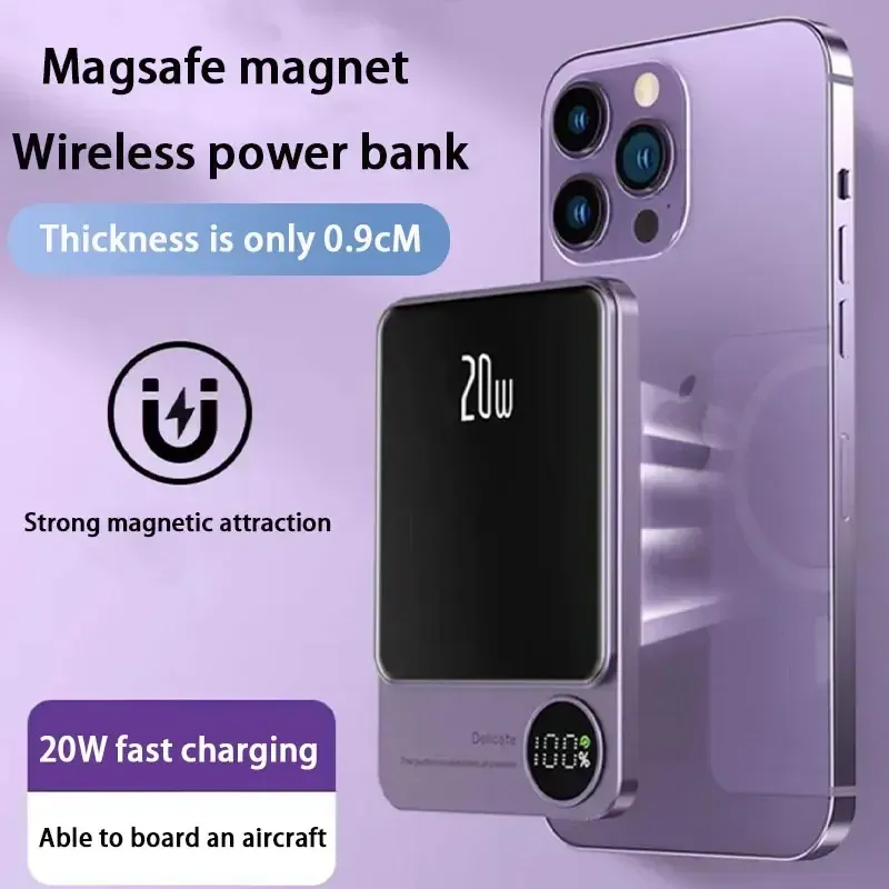 Chargers 50000MAH MacSafe Magnetic Power Bank PD20W 15W Wireless Fast Charger External Auxiliary Battery Pack voor Magsafe iPhone 15 14 13