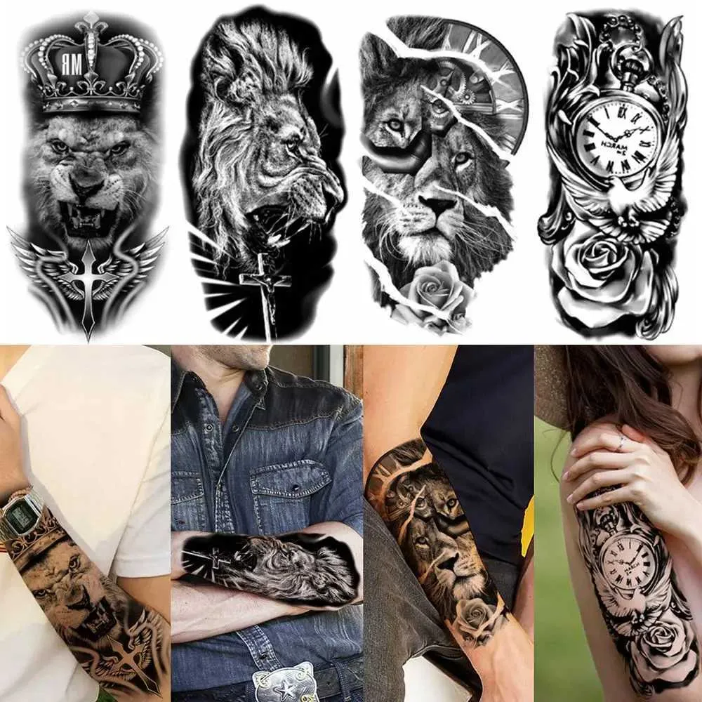 Tattoo Transfer Halloween Skull Temporary Tattoos for Women Men 3D Pirate Captain Lion Warrior Evil Joker Gangster Fake Tattoo Stickers 240426