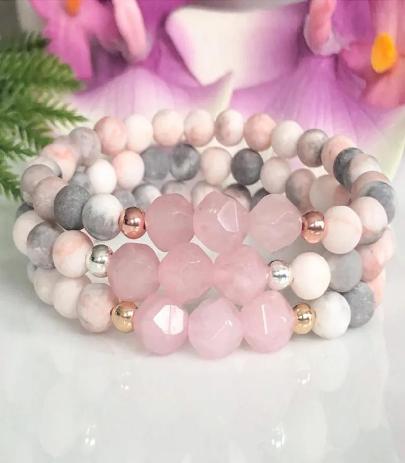 MG1520 Strand Neues Design Diamant geschnittene Rosenquarz rosa Zebra Jasper Edelsteinarmband Damen Almarmband für Stress7578485