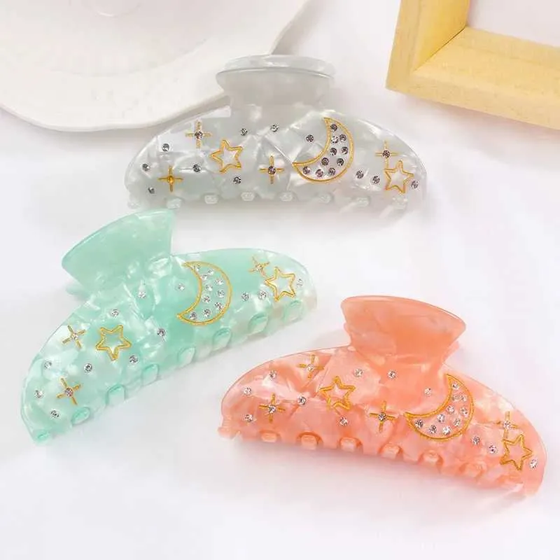 Klemt yhj mode glanzende strass star moon haar klauw clip vrouwen haarclip meisjes barettes hoofddeksel Korea Shark Clip Haaraccessoires Y240425