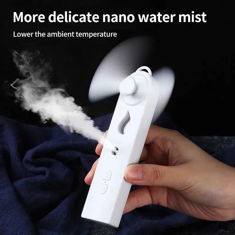 Electric Fans Mini Handheld Fan With Mister USB Nano Spary Diffuser Fold Air Humidifier Ventilador Portable 500Mah Battery Rechargeable Silent