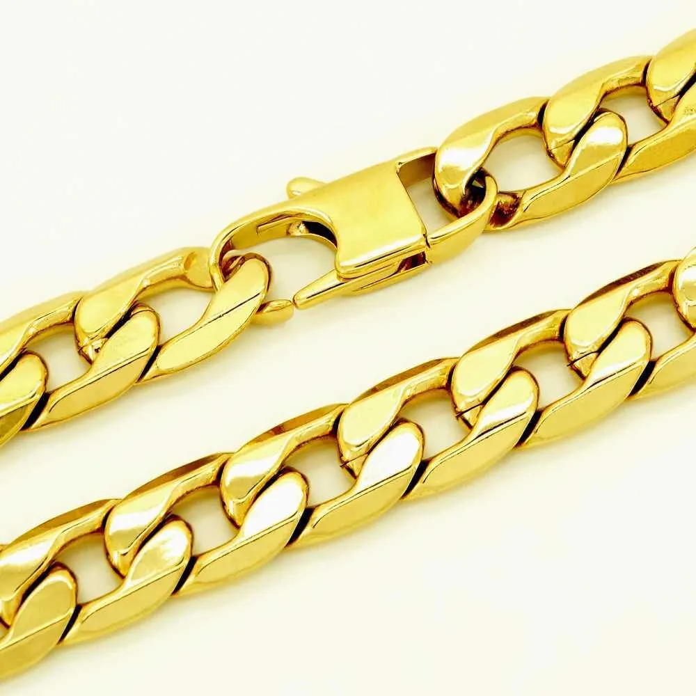 Strängar Menshalsband Rostfritt stål Guldhalsband 12mm 20 tum -36 tum Mens Fashion Jewelry Curled Cuban Chain 240424