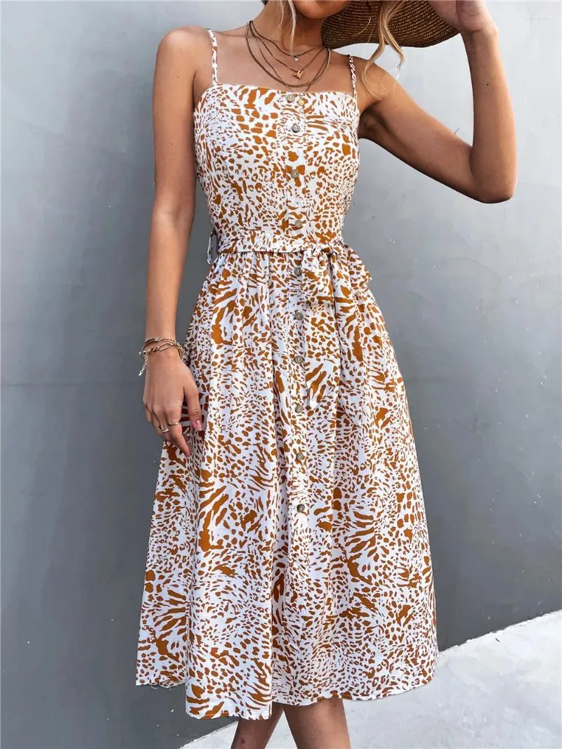 Casual Dresses Womens Summer A-Line Midi Dress Ladies Spaghetti Bandeau Sleeveless Blend S-XL For 2024