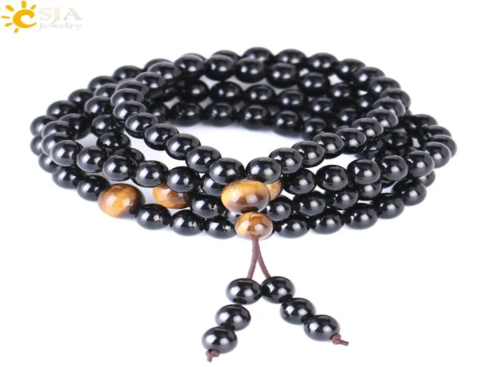 Bracelet d'obsidien CSJA Long noir 6 mm Round Naturel Natural Multicouche Bouddha Perles Bracelets chinois JOT REIKI PRURIT