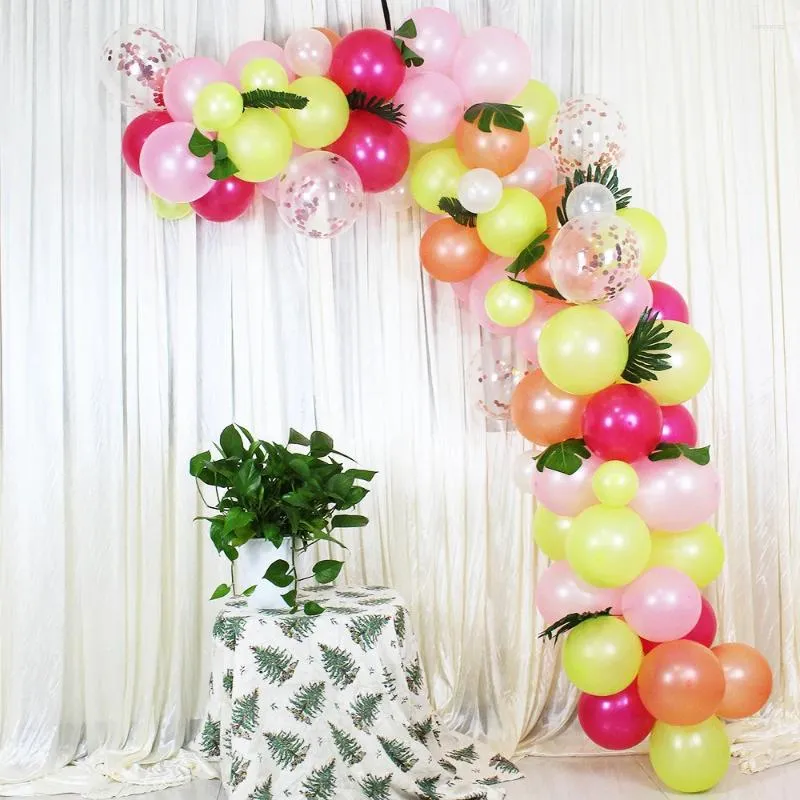 Party Decoratie 83 stuks Kawaii Tropical Plam Leave en Ballon Garland Kit Latex Ballons Chain Happy Birthday Wedding Clear Confetti Ball