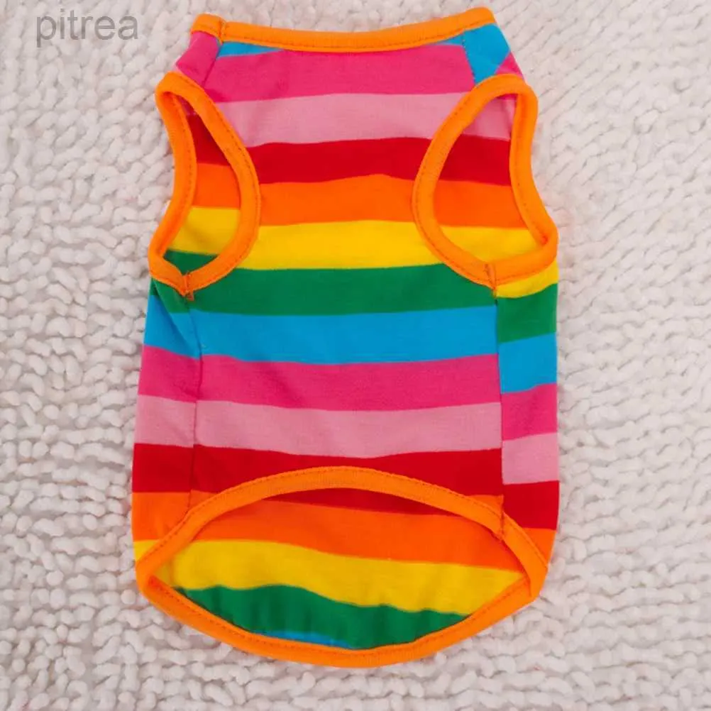 Hundkläder Stylish Dog Puppy Dress Waistcoat Rainbow Stripe Pet Summer Clothes Vest Shirts Storlek M D240426