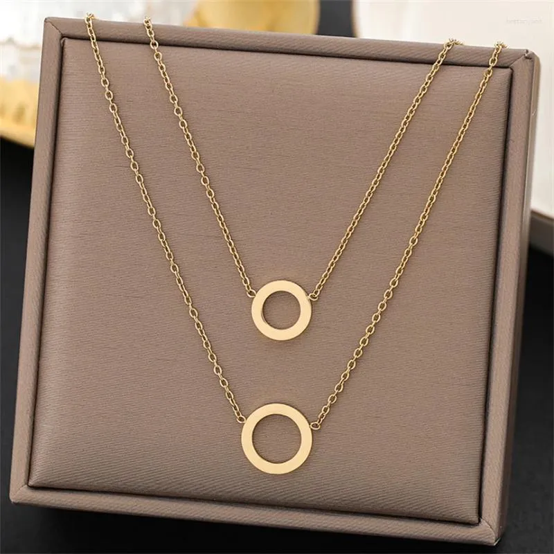 Colares pendentes 316l Geometria de aço inoxidável Chain de charme de anel circular duplo para mulheres do presente de joalheria de moda N967