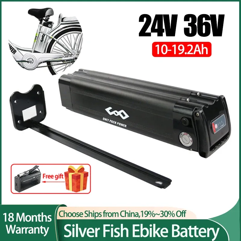 Częściowo srebrne ryby eBike bateria 36 V 10AH 15AH 24V 15AH 17,5AH 18650 36V PAKAT BAMATOWY DO BAFANG 500 W 350W 250W 180 W Rower elektryczny