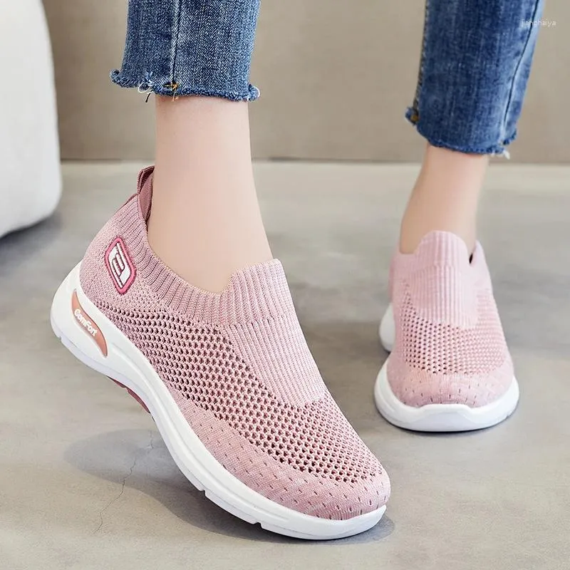 Sıradan Ayakkabı Yaz Kadın Spor Çorap Örgüsü Nefes Alabilir Sligeber Yumuşak Sole Kadın Zarif Sneaker Tenis Kadın Bale Daireler