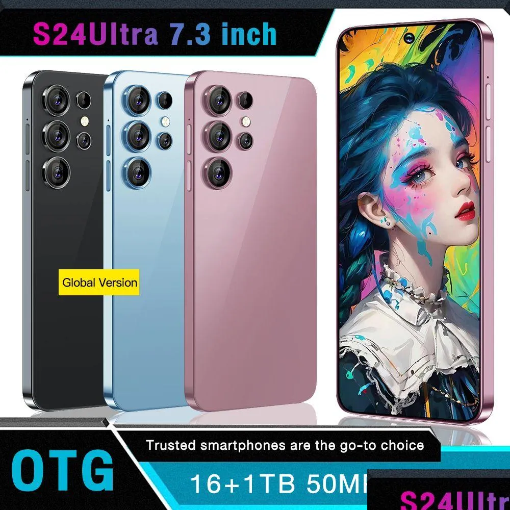 Cell Telefoni S24TRA 5G Android Smart 13 Telefono touch SN Colore da 7,3 pollici HD Support Supports Mtiple Lingue Drop Delivery Accessori DHMLW