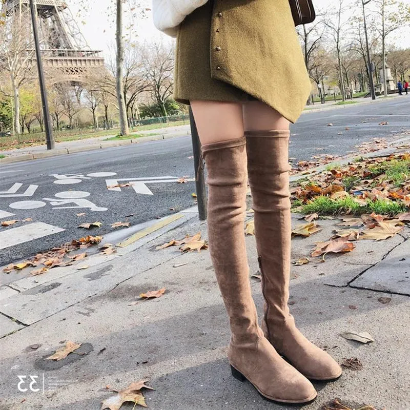 Stivali inverno inverno in cambio da donna Donne Donne Cuci pesanti a lungo su ginocchio Botas Feminina Round Head Zapatos Pajeres