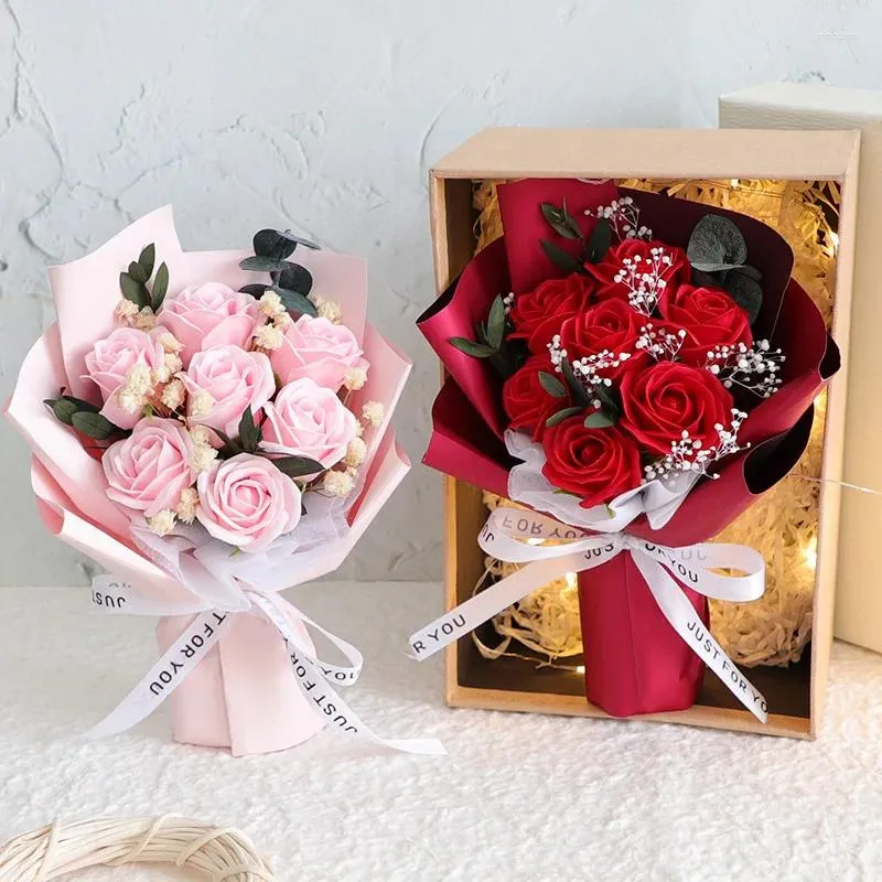 Flores decorativas Jabón Rose Bouquet Regalo Regalo Gypsophila Cumpleaños de la Navidad Día de San Valentín