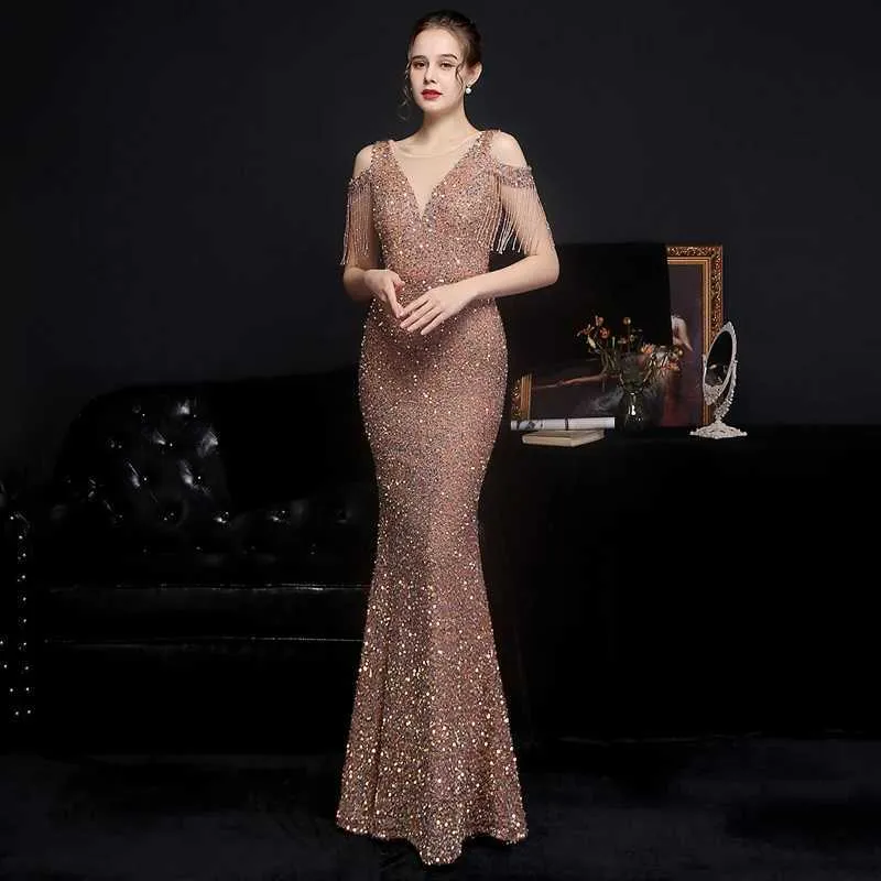 Off The Shoulder Bodycon Dress Womens Elegant V Neck Sequin Maxi