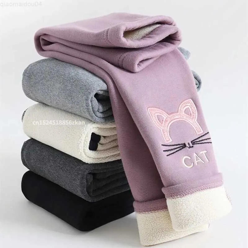 Trousers Children and Girls Winter Long Legs 2023 Childrens Velvet Warm Pants Thick Cashmere Pants Solid Color Baby Pencil PantsL2404