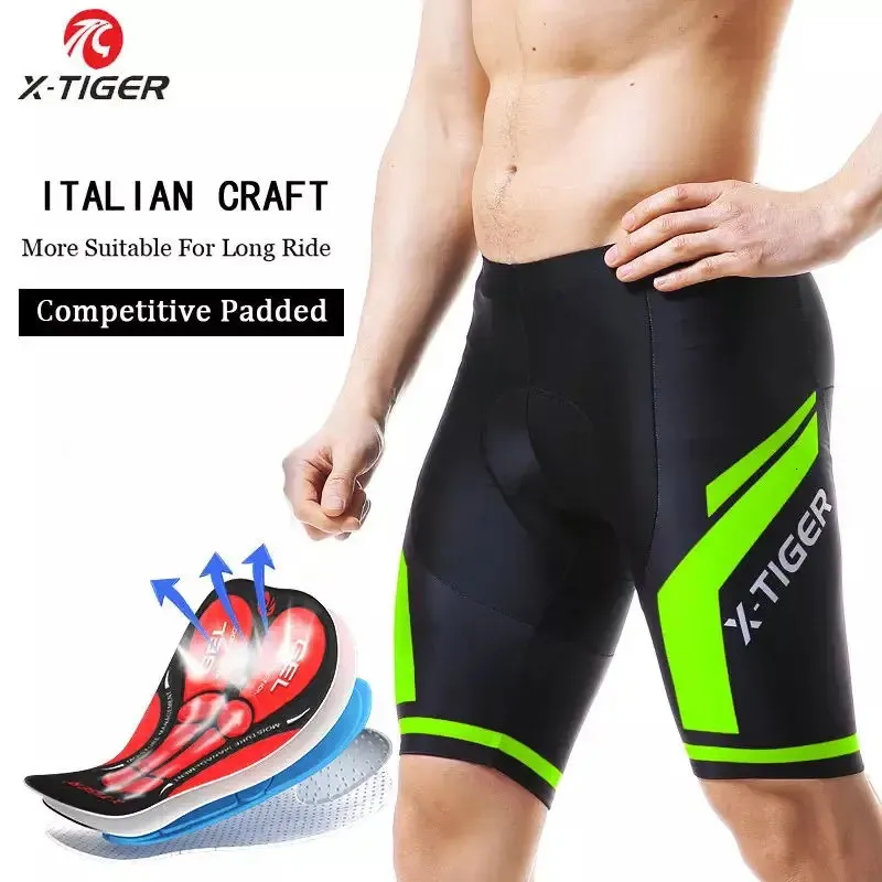 Short per biciclette per cicli per uomini X-tigre Shorts per biciclette estivi in ​​bicicletta traspirante con coda di babia imbottita in gel coolmax240417